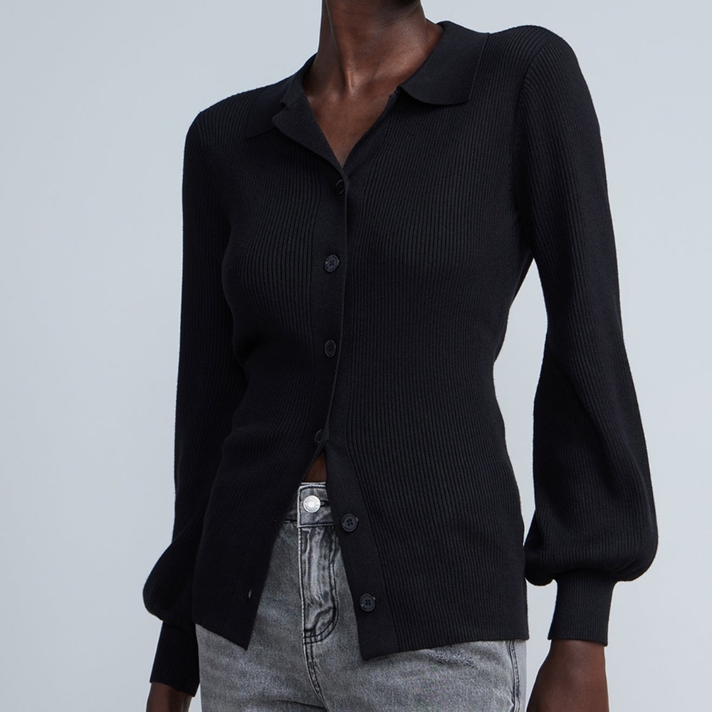 Ribbed Collared Button Front Cardigan - Picture 7 of 7